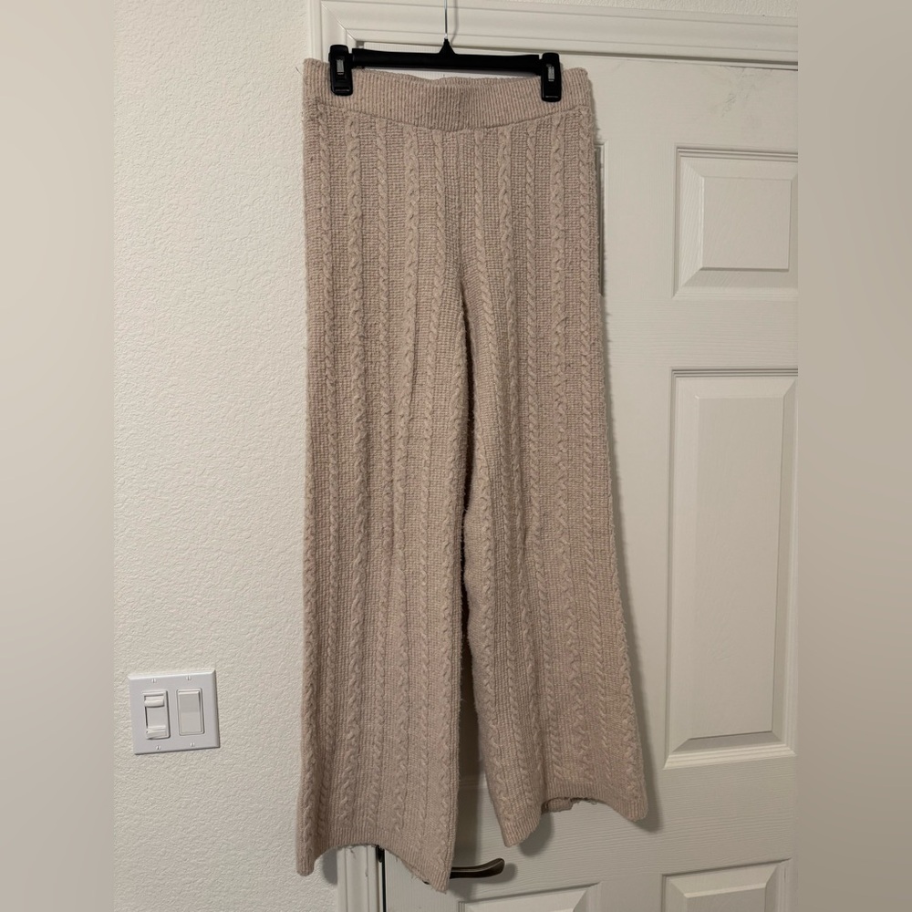 3/ $15 Pink Rose Textured Knit Wide-Leg Pants in Beige